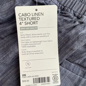 Athleta shorts, Cabo linen 4 inch blue
